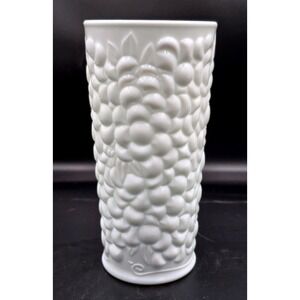 Embossed Grape Clusters Vintage Indiana Glass White Milk Glass Vase Floral Accts